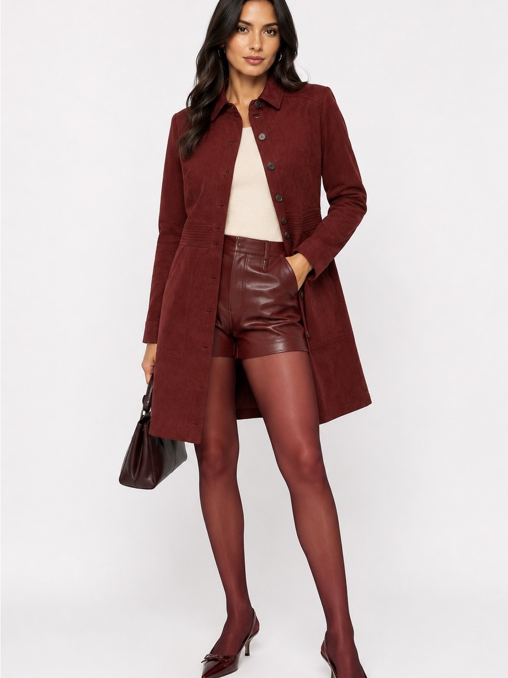 A Loves A Merlot Faux Suede Button Front Coat Dress Medium
